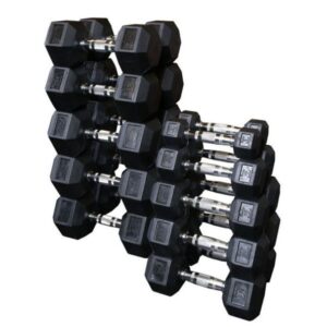 Body-Solid (5-50 lb) Rubber Hex Dumbbells w/ Rack
