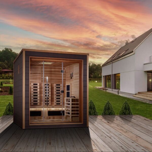 Golden Designs Visby 3 Person Outdoor-Indoor PureTech™ Hybrid Full Spectrum Sauna (GDI-8223-01) - Canadian Red Cedar Interior