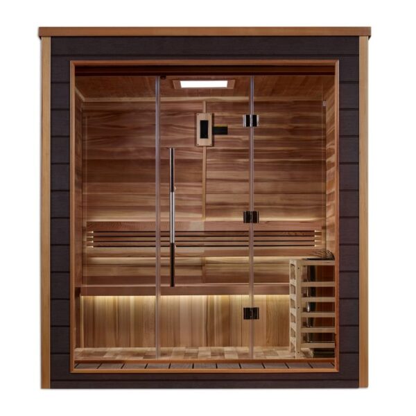 Golden Designs Nora 2 Person Outdoor-Indoor PureTech™ Hybrid Full Spectrum Sauna (GDI-8222-01) - Canadian Red Cedar Interior