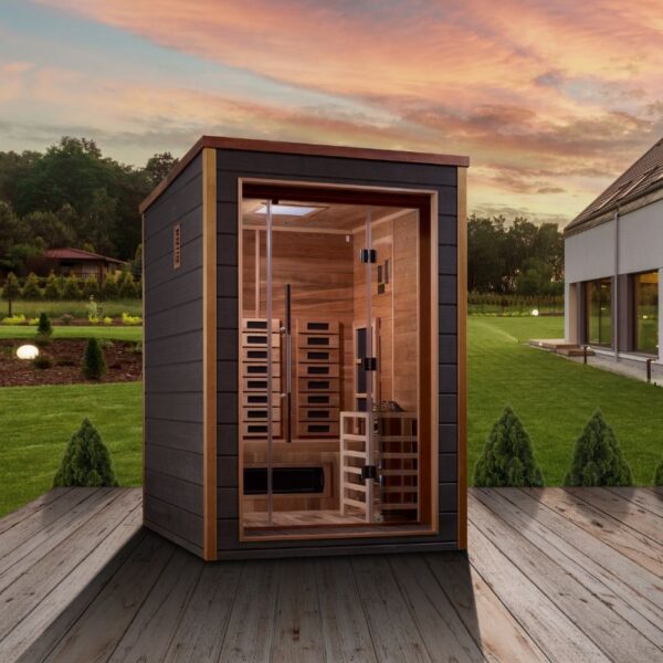 Golden Designs Nora 2 Person Outdoor-Indoor PureTech™ Hybrid Full Spectrum Sauna (GDI-8222-01) - Canadian Red Cedar Interior